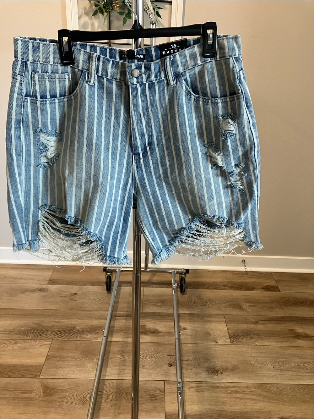 Fashion nova Hampton weekendStriped Distressed Denim Shorts - Light Blue